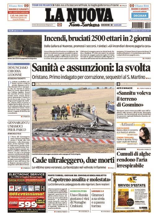 La Nuova Sardegna - Prima Pagina - 16 luglio 2017