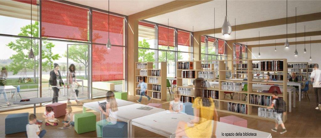 Il rendering della nuova biblioteca della scuola di Casale 