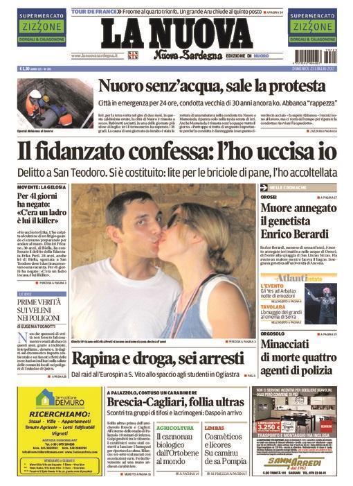 La Nuova Sardegna - Prima Pagina - 23 luglio 2017