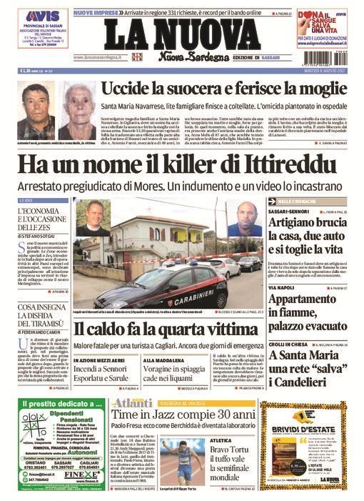 La Nuova Sardegna - Prima Pagina - 8 agosto 2017