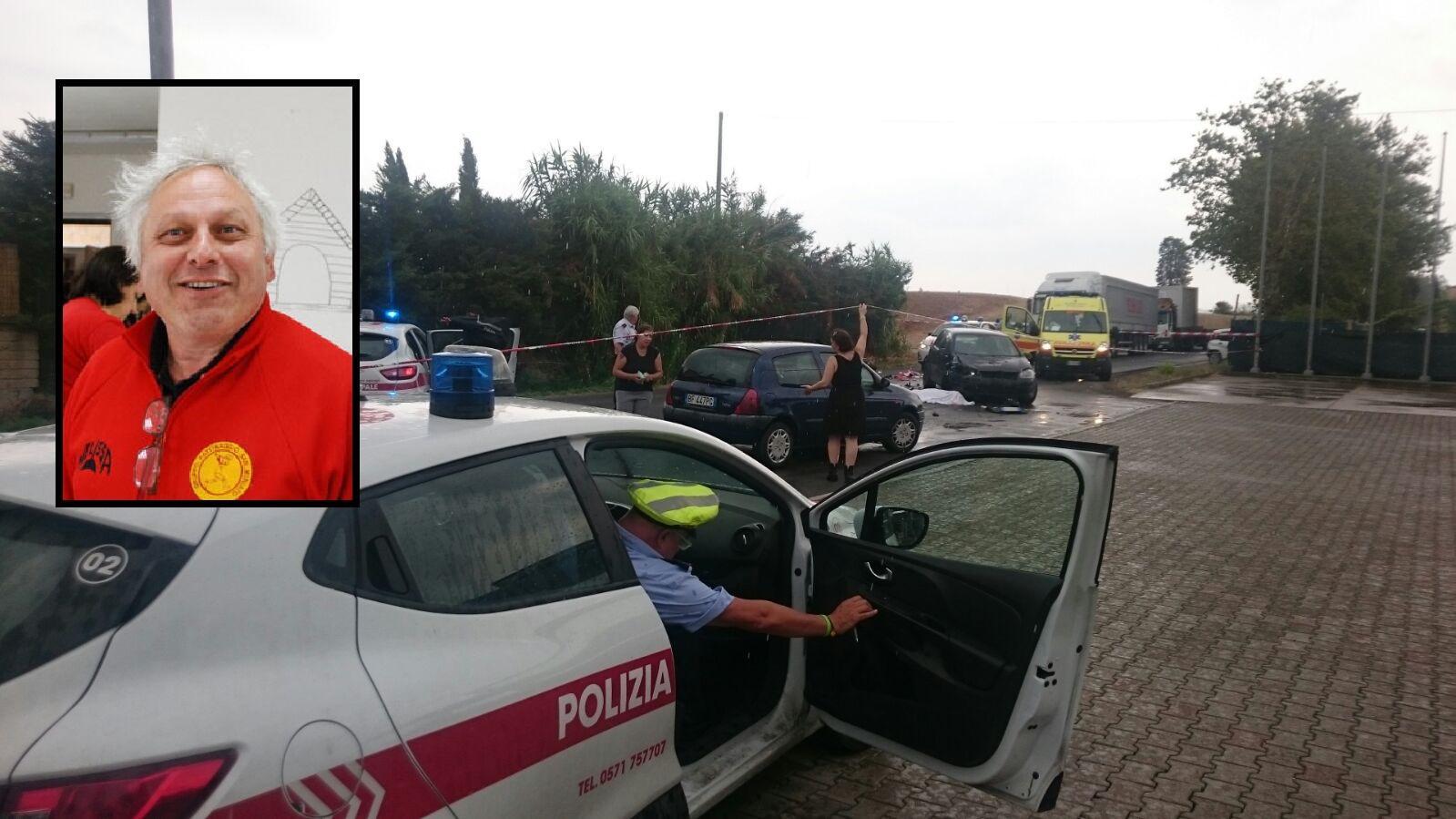 Il luogo dell'incidente e nel riquadro Moreno Guerri