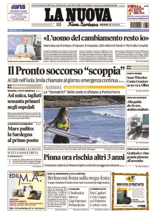 La Nuova Sardegna - Prima Pagina - 12 agosto 2017