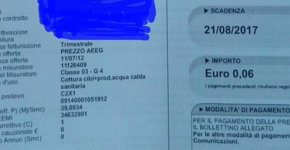 Ferrara, riceve bolletta da 6 centesimi