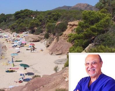 La spiaggia di Calaverde e, nel riquadro, Carlo Pettograsso