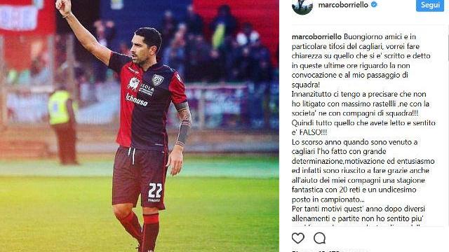 L'addio di Marco Borriello al Cagliari su Instagram