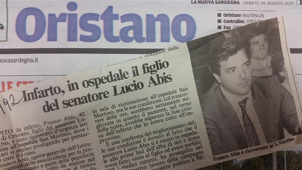 Un ritaglio de La Nuova del 1992 con la foto di Franco Abis