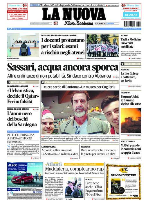 La Nuova Sardegna - Prima Pagina - 29 agosto 2017