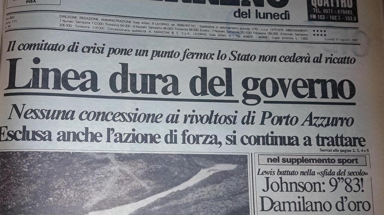 La prima pagina del Tirreno pubblicata il 31 agosto del 1987
