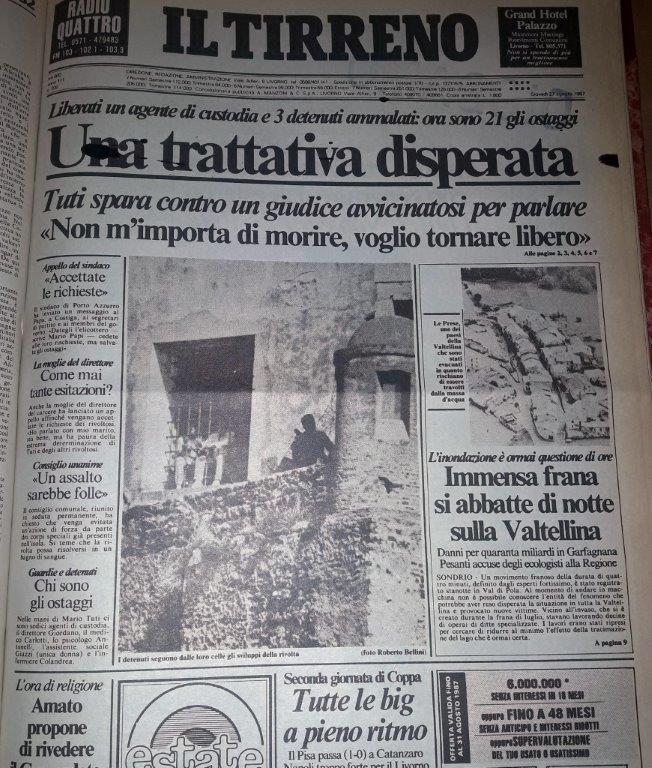 La prima pagina del Tirreno pubblicata il 27 agosto 1987