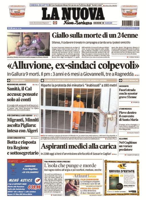 La Nuova Sardegna - Prima Pagina - 5 settembre 2017 