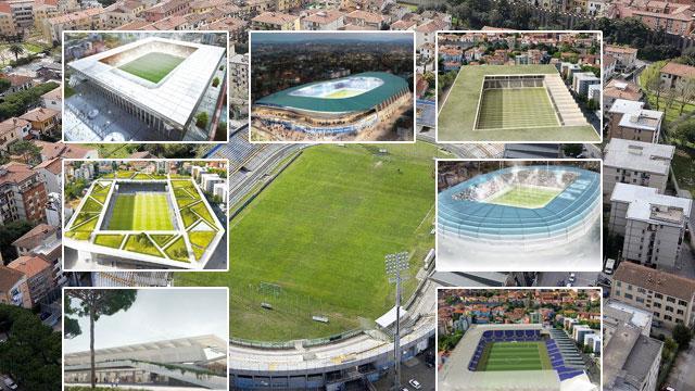 L'attuale Arena e i 7 progetti in corsa per la ristutturazione