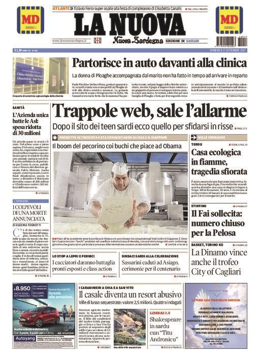 La Nuova Sardegna - Prima Pagina - 17 settembre 2017