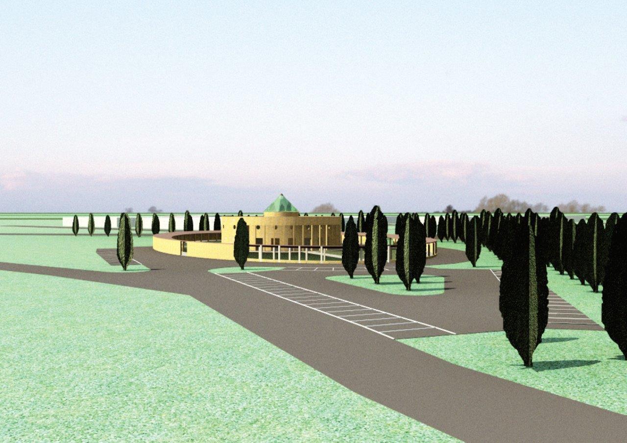 Il rendering del tempo crematorio che i privato vorrebbero realizzare a Prato sud