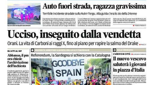 La Nuova Sardegna - Prima Pagina - 21 settembre 2017