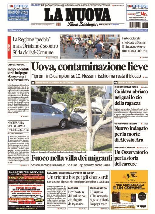 La Nuova Sardegna - Prima Pagina - 23 settembre 2017