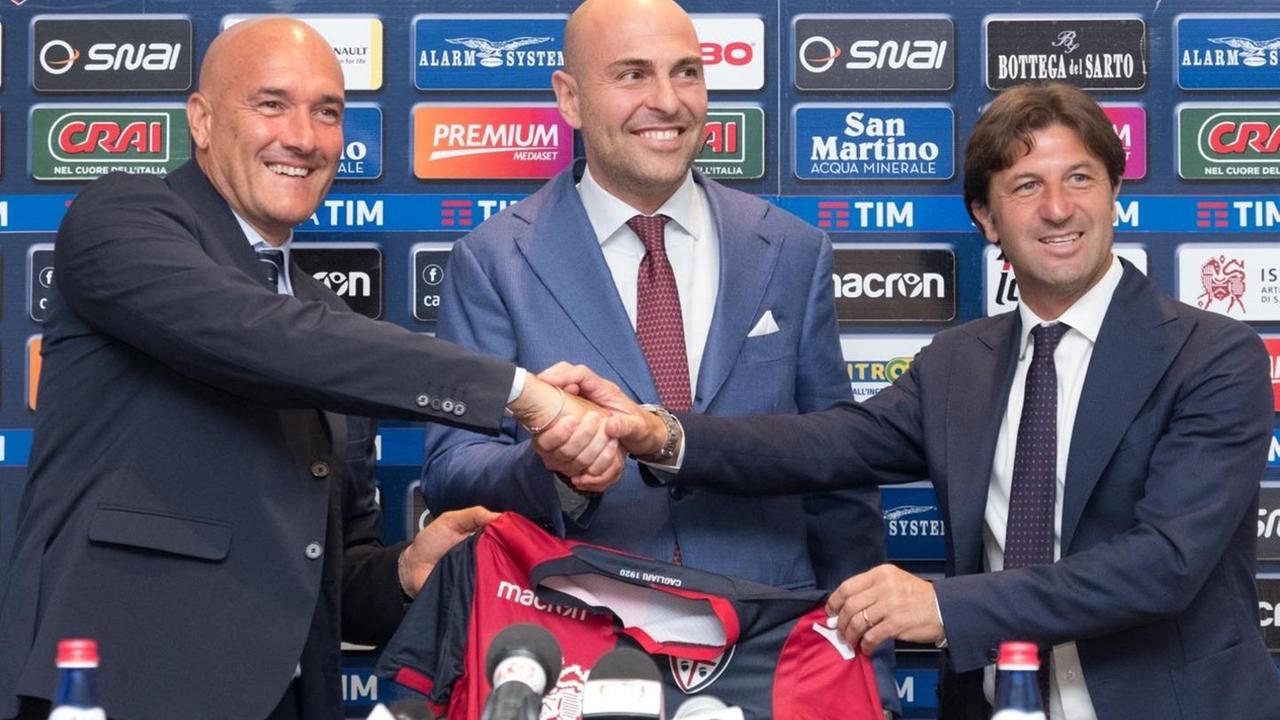 Il ds Giovanni Rossi, il presidente Tommaso Giulini e l'allenatore Massimo Rastelli