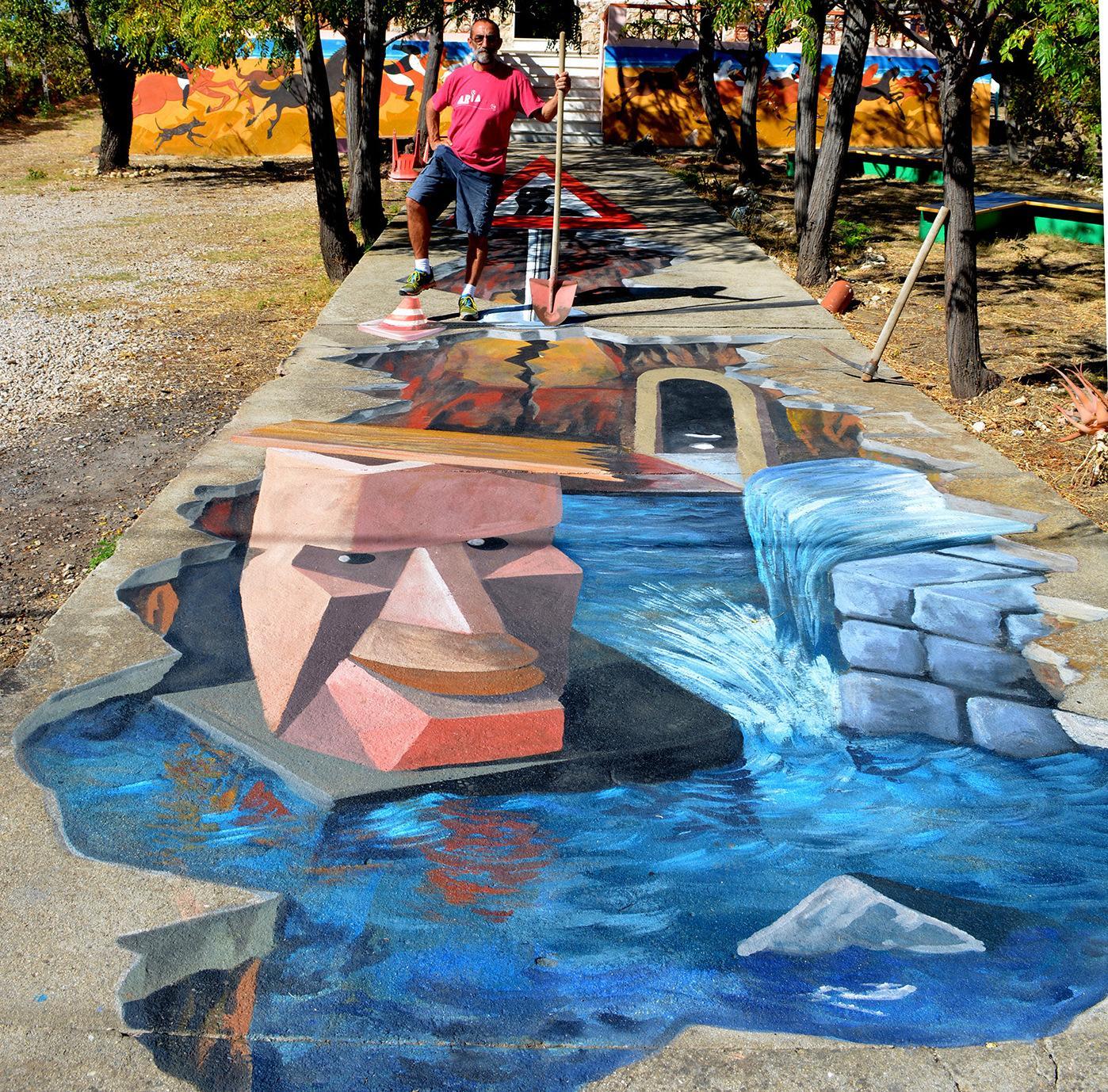 Miale col suo dipinto in piazza Rockfeller 