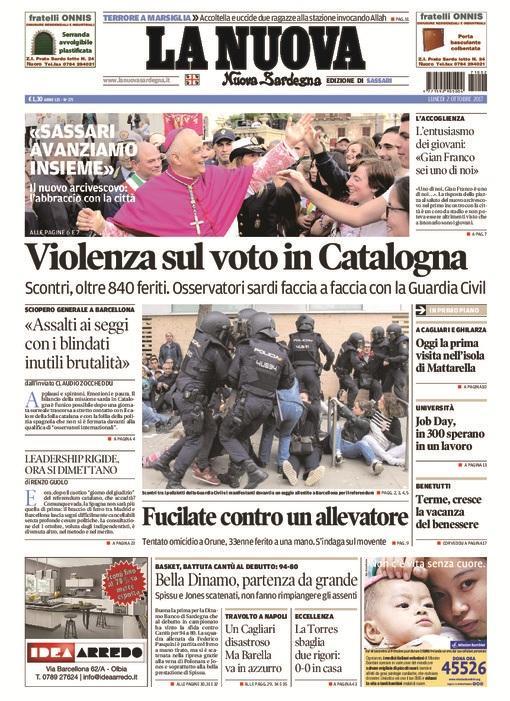 La Nuova Sardegna - Prima Pagina - 2 ottobre 2017