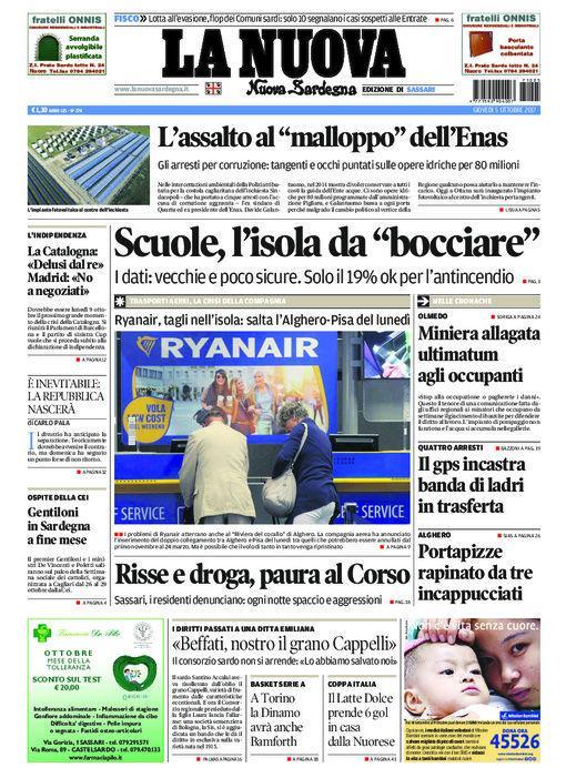 La Nuova Sardegna - Prima Pagina - 5 ottobre 2017