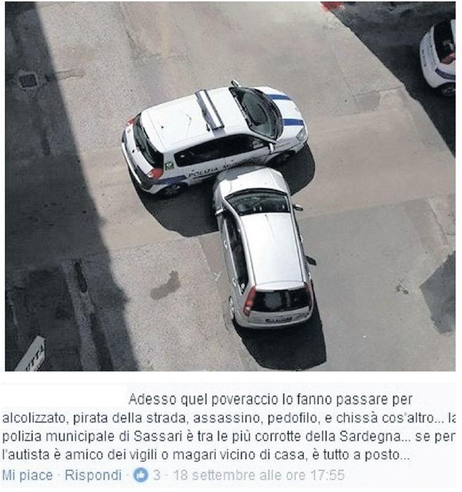 Il messaggio ritenuto diffamatorio e l’incidente in cui rimase coinvolta un'auto dei vigili