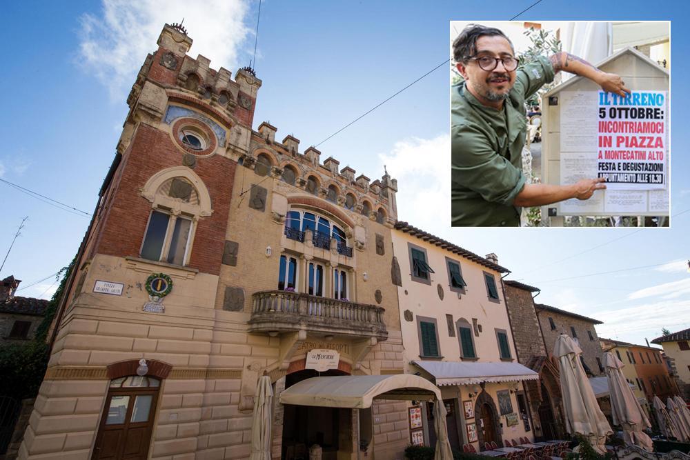 Il ristorante Le Maschere in piazza Giusti e un lettore con la locandina di Un'altra estate (Foto Nucci)