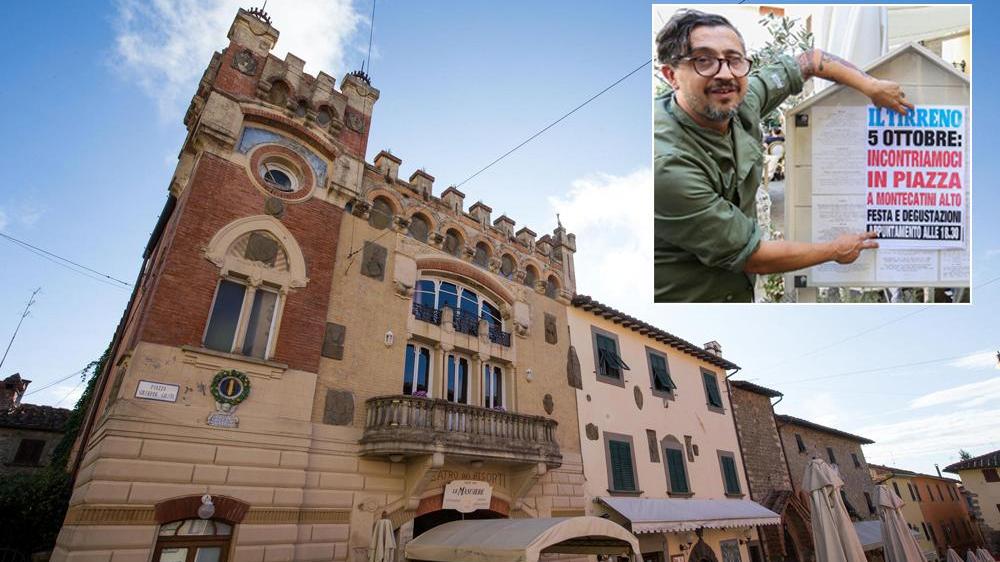 Il ristorante Le Maschere in piazza Giusti e un lettore con la locandina di Un'altra estate (Foto Nucci)