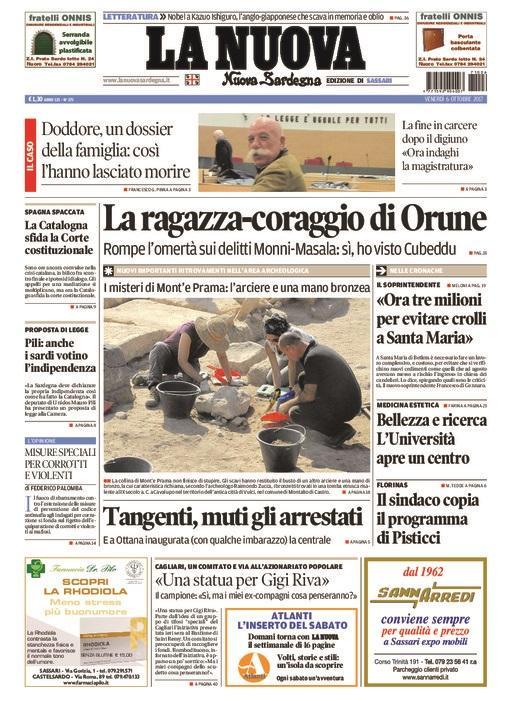 La Nuova Sardegna - Prima Pagina - 6 ottobre 2017