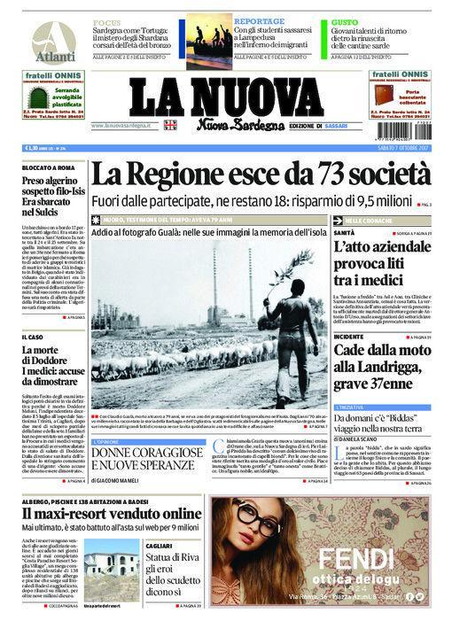 La Nuova Sardegna - Prima Pagina - 7 ottobre 2017 
