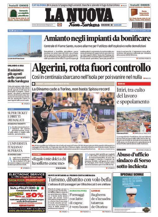 La Nuova Sardegna - Prima Pagina - 8 ottobre 2017