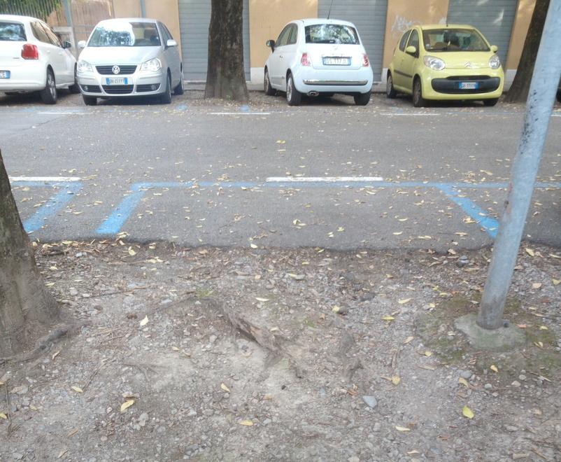 Via Andreoli, i parcheggi con le buche