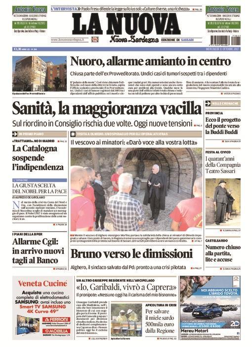 La Nuova Sardegna - Prima Pagina - 11 ottobre 2017