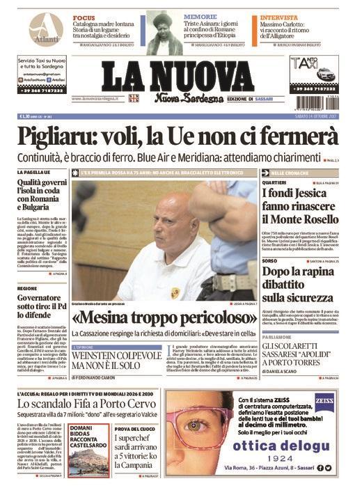 La Nuova Sardegna - Prima Pagina - 14 ottobre 2017