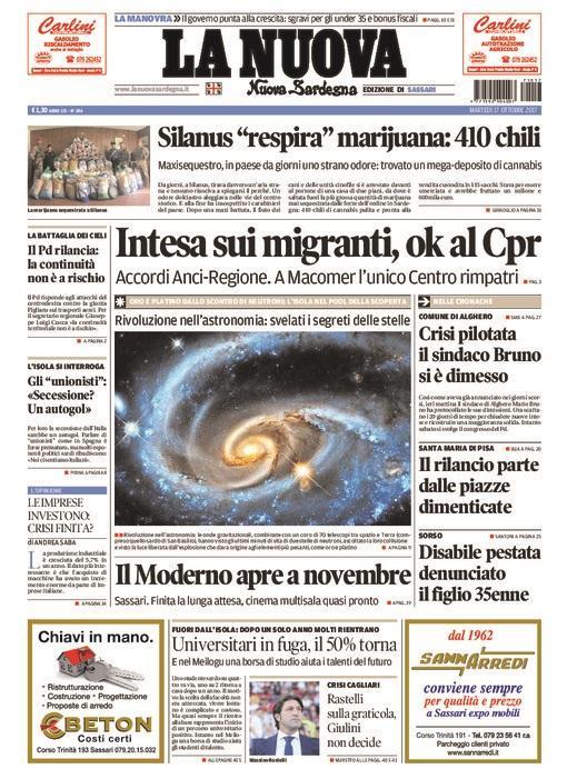 La Nuova Sardegna - Prima Pagina - 17 ottobre 2017
