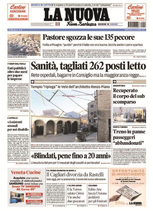 La Nuova Sardegna - Prima Pagina - 18 ottobre 2017