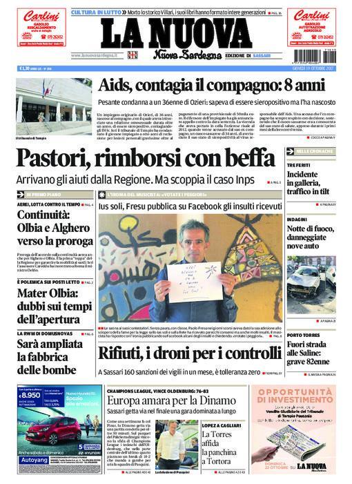 La Nuova Sardegna - Prima Pagina - 19 ottobre 2017