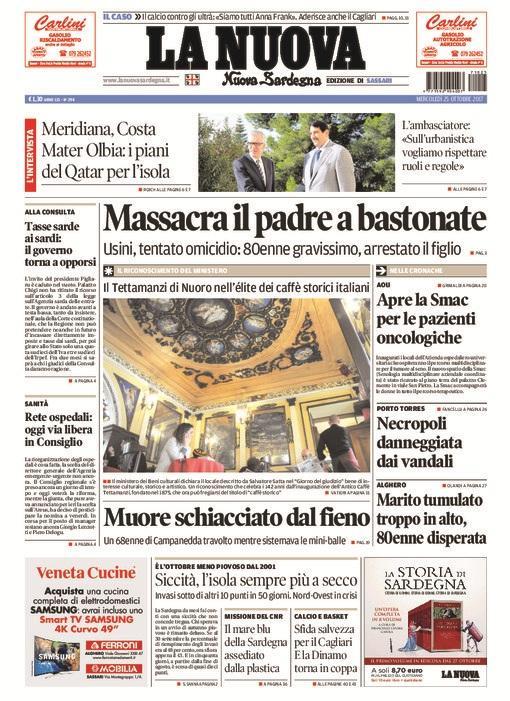 La Nuova Sardegna - Prima Pagina - 25 ottobre 2017
