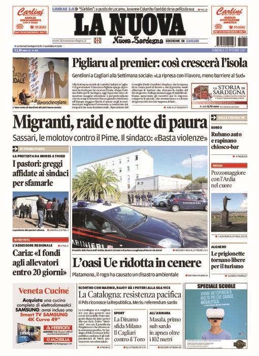 La Nuova Sardegna - Prima Pagina - 29 ottobre 2017