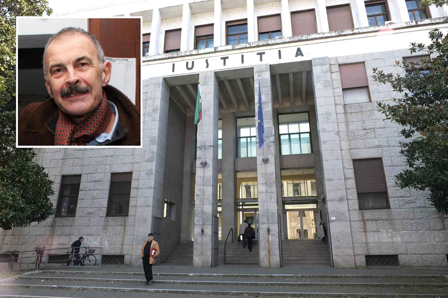 L'ingresso del tribunale e riquadro il dottor Ravelli