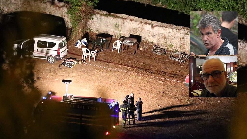 La scena dell'omicidio e nelle foto piccole Marco Casonato, con gli occhiali, e il fratello Piero (Foto Cuffaro)