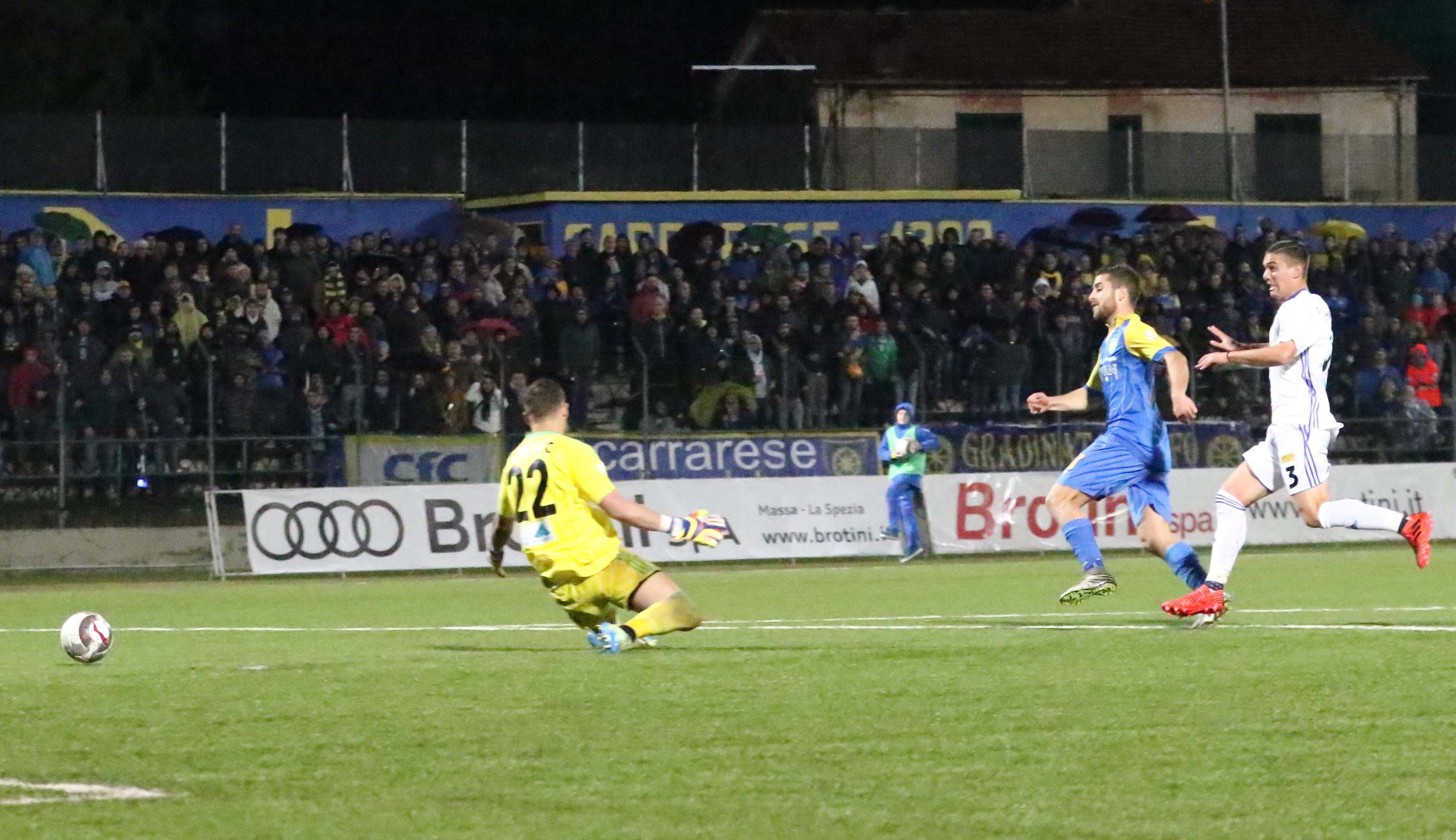 La rete del momentaneo 1-0 realizzata dal bomber Biasci