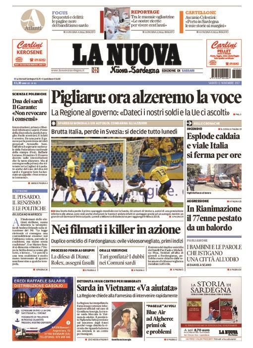La Nuova Sardegna - Prima Pagina - 11 novembre 2017