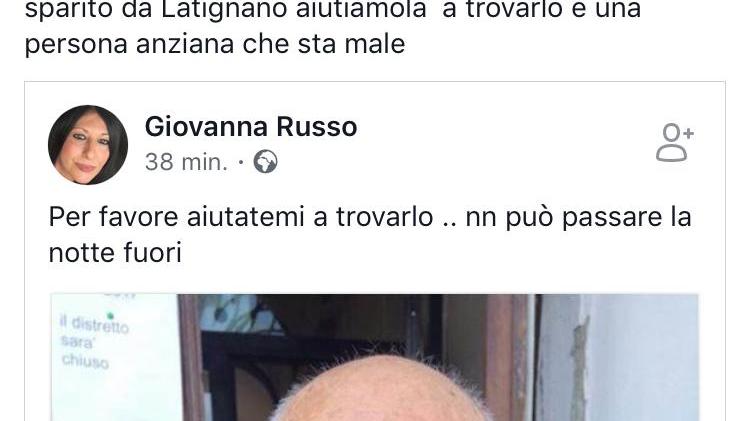 Pensionato scomparso da casa e riitrovato dopo l'appello dei familiari