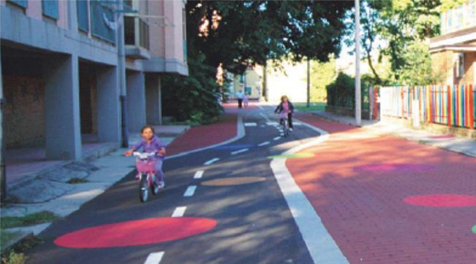 Il rendering di un percorso ciclabile da scuola a casa e viceversa