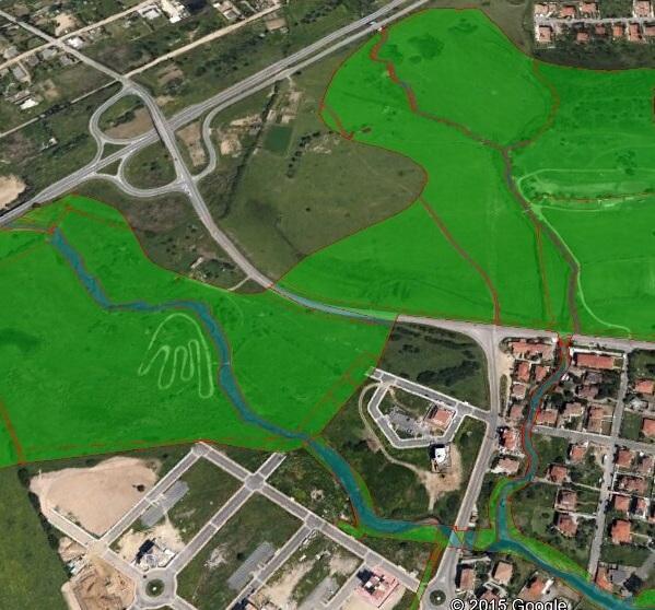 Nella simulazione, in verde, le aree destinate ad accogliere le vasche di laminazione in via Nervi