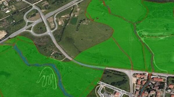 Nella simulazione, in verde, le aree destinate ad accogliere le vasche di laminazione in via Nervi