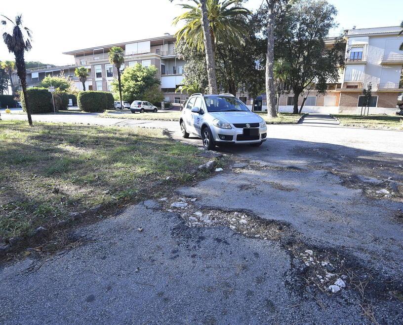 Uno dei vialetti dissestatai nel parco di Villa Pizzetti a Grosseto, centro direzionale dell'Asl (foto Agenzia Bf)