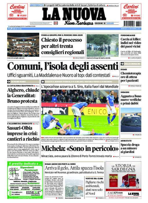 La Nuova Sardegna - Prima Pagina - 14 novembre 2017