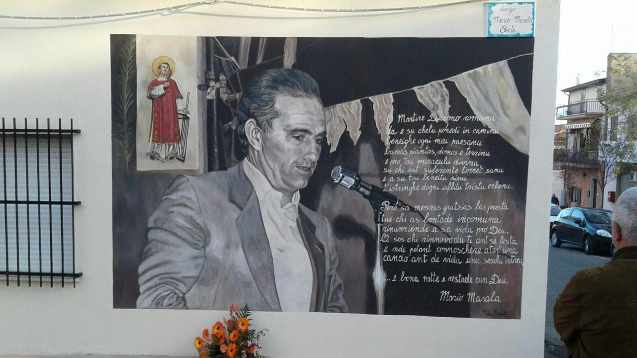Il dipinto murale dedicato al poeta Mario Masala