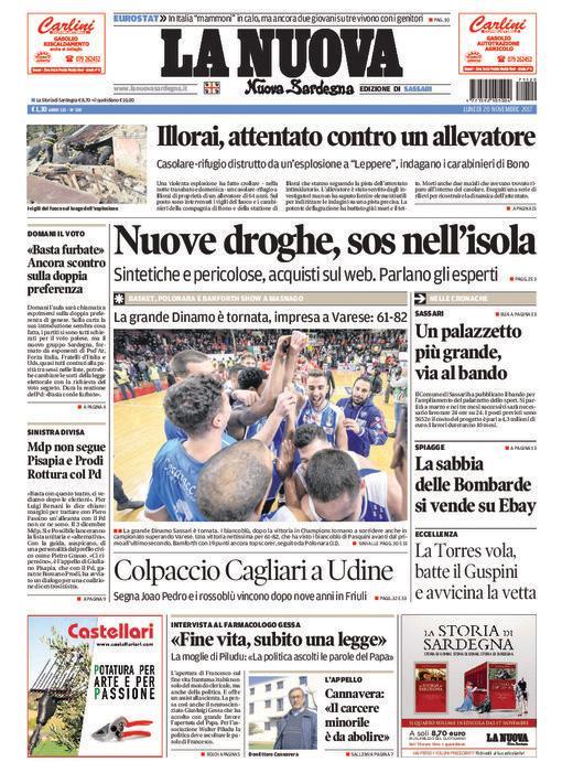 La Nuova Sardegna - Prima Pagina - 20 novembre 2017