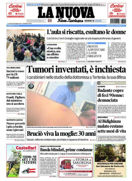 La Nuova Sardegna - Prima Pagina - 22 novembre 2017